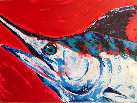 Makaira, Palette knife acrylic by Amy-Lauren Lum Won - Kauai fish art, Hawaii fish paintings